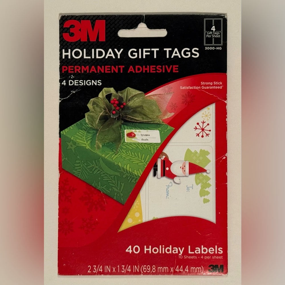3M Holiday Gift Tags, 40 Labels, 2.75” x 1.75”